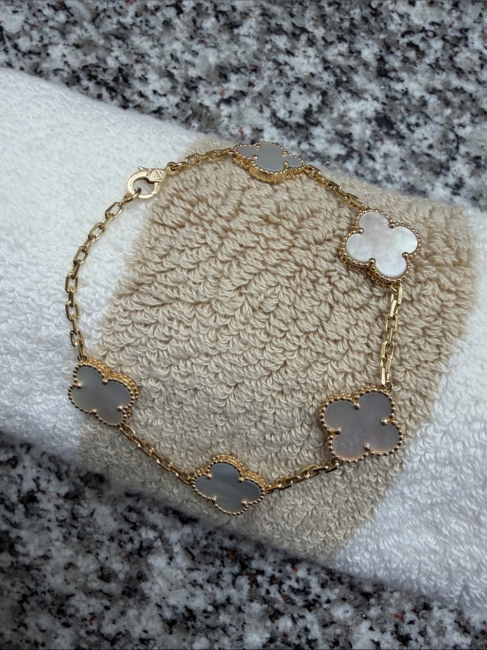 14K Gold Clover Link Bracelet with White Mother-of-Pearl Accents